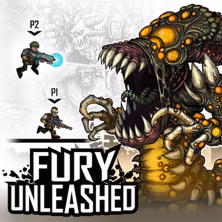 Обложка игры Fury Unleashed — пиксельный рогалик с кооперативным режимом для PS4 и PS5