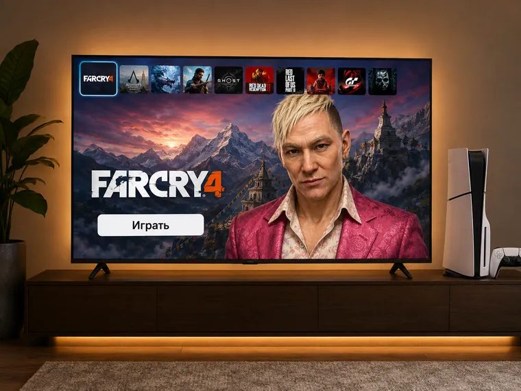 4K-телевизор 43 дюйма с запущенной игрой